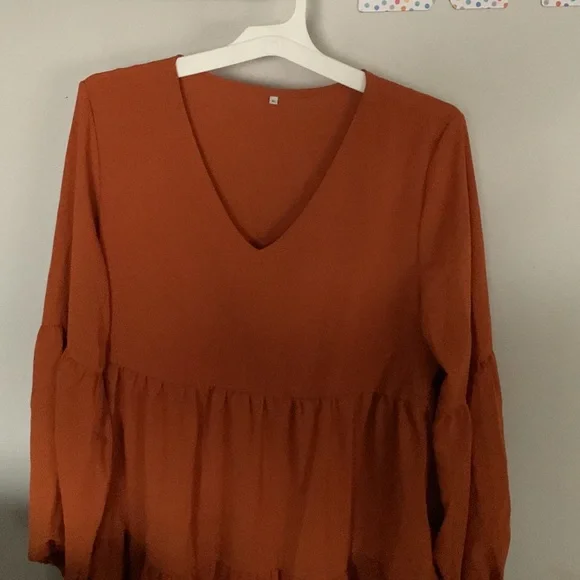 Elegant Autumn Orange V-Neck Dress - Picture 2 of 5
